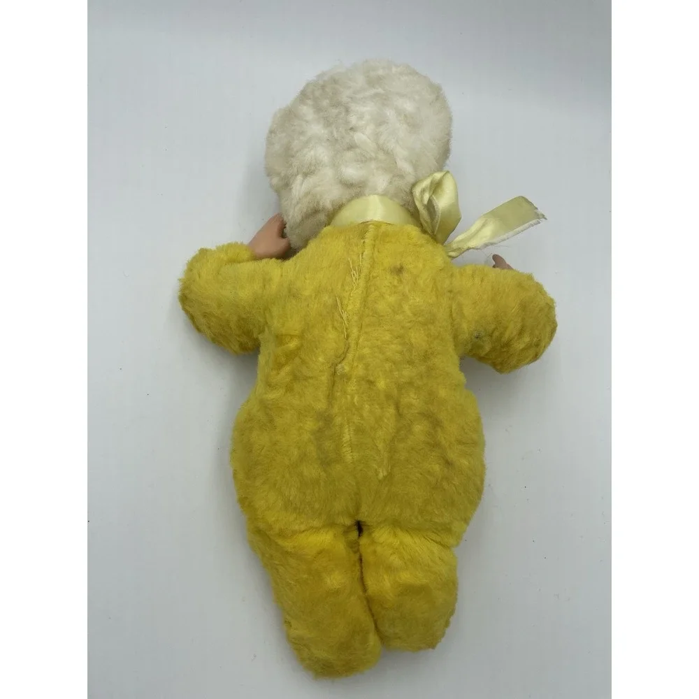 Vintage Rubber Sweet Face Baby Doll Yellow‎ Suit Brown Hair Moving Arms Rushton?